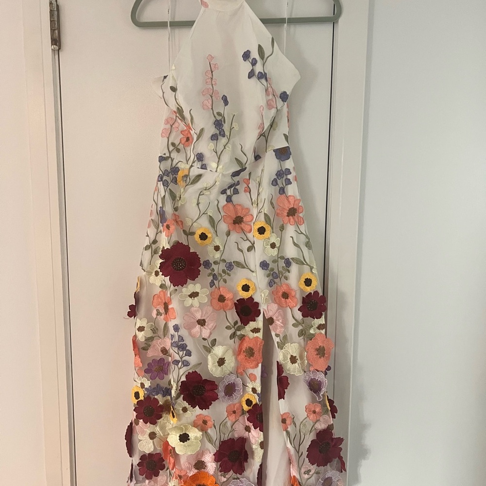 Floral Embroidered Halter Dress